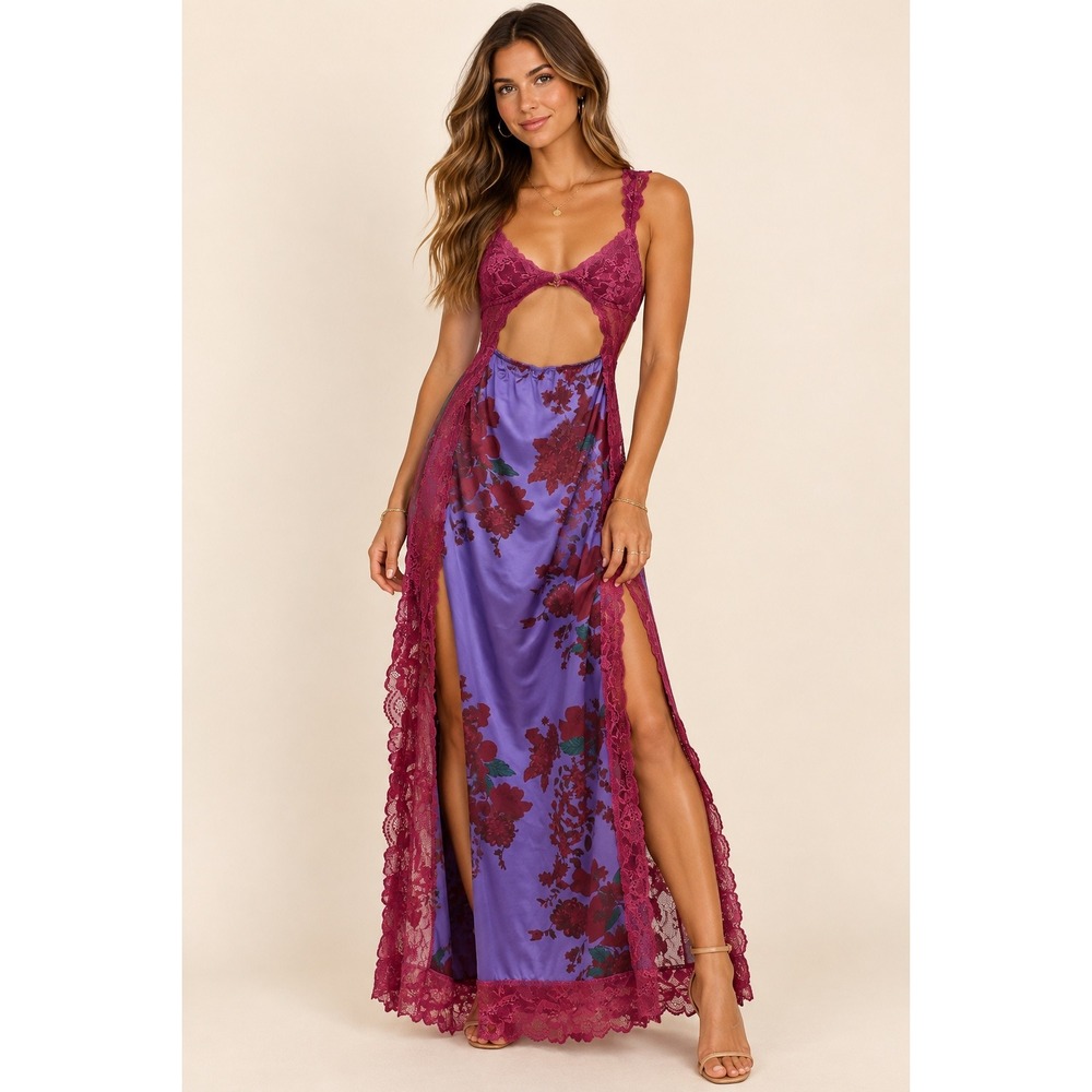 Unbranded Floral Lace Cutout Maxi Dress Boho Free People-Inspired - M